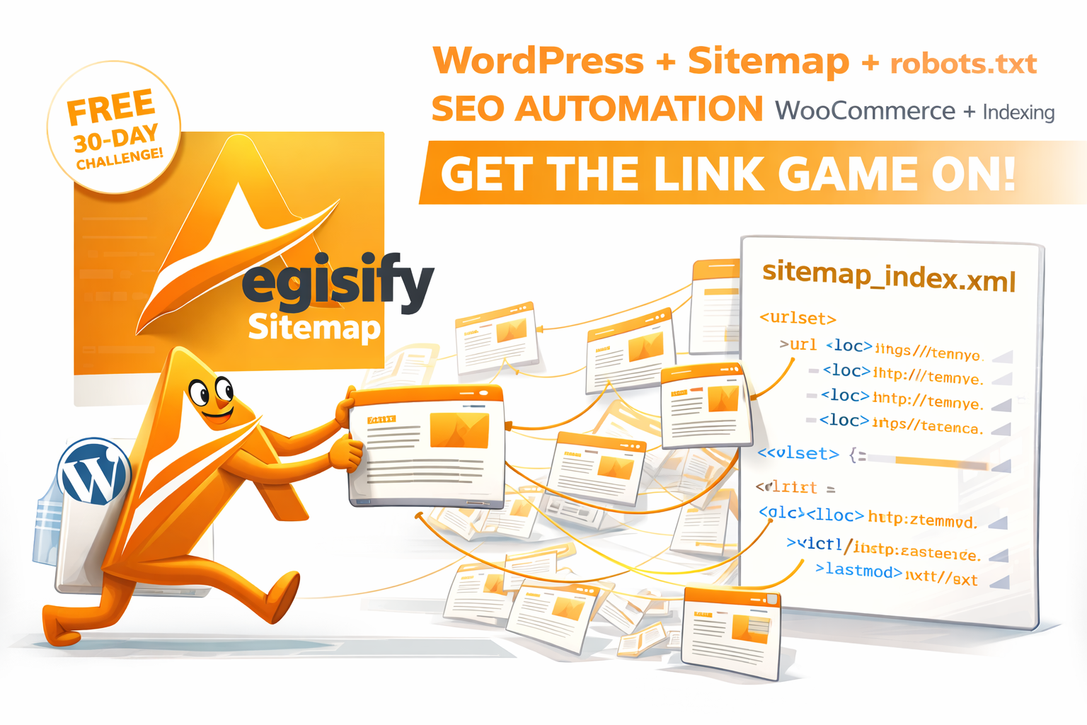 A diagram illustrating the automated SEO workflow for sitemaps, robots.txt, and indexing in a WordPress environment.